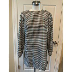 Zara Trafaluc Black & White Houndstooth Dress W/ Blue Stripes, Size Medium